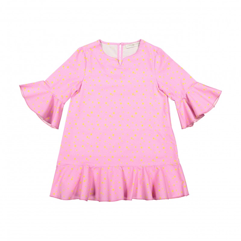 Stars pink dress with frilly sleeves